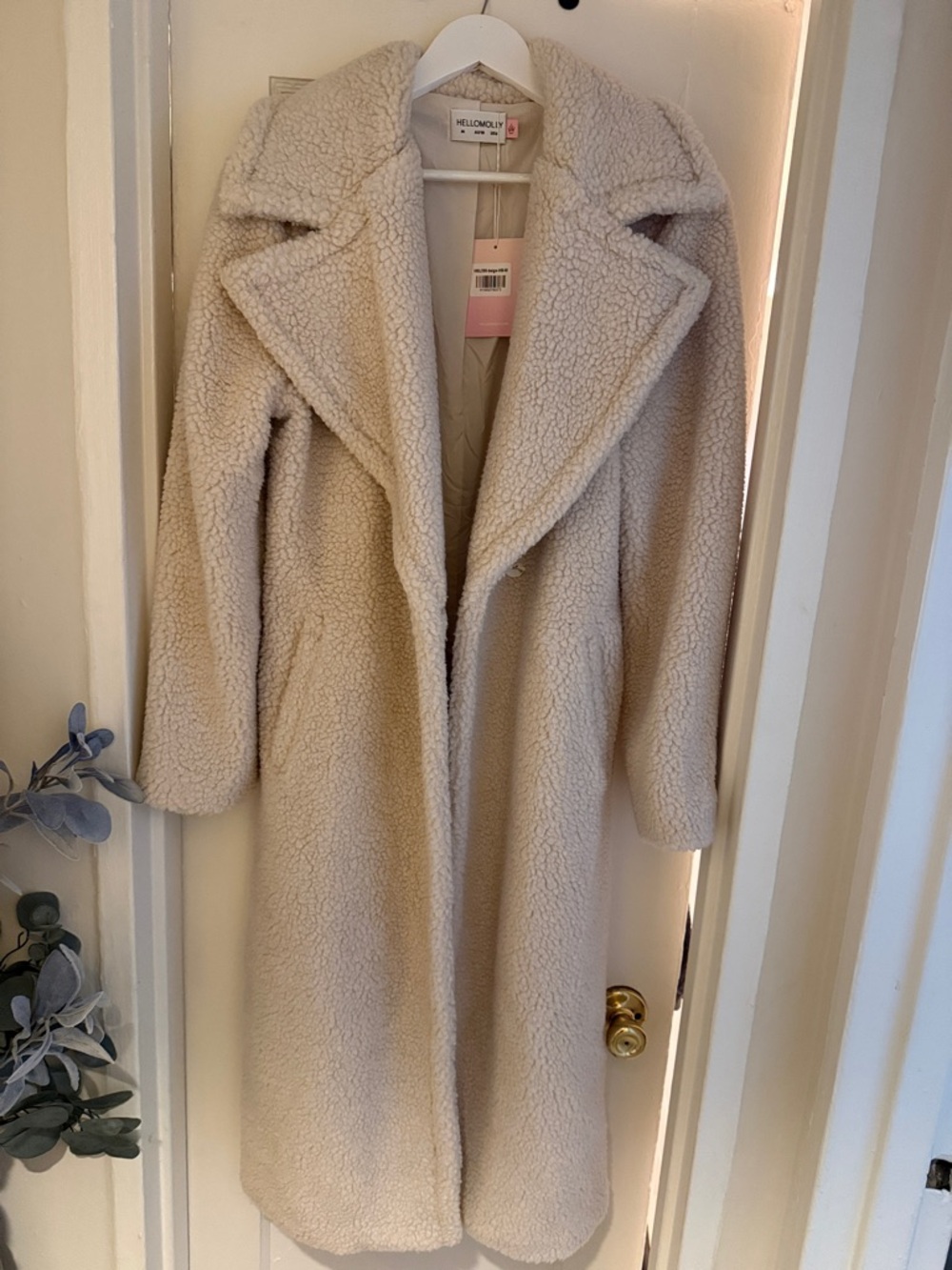 Hello Molly Cream Teddy Coat - Long Faux-Sherpa Overcoat